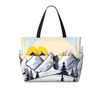 ShyHhts White Snowy Mountains Large Capacity Beach Travel Bag, Women'S Handbag Is Waterproof And Sandproof, Suitable For Travel, Beach Vacation, Etc., Black, One Size