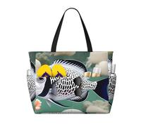 ShyHhts White Tropical Fish Large Capacity Beach Travel Bag, Women'S Handbag Is Waterproof And Sandproof, Suitable For Travel, Beach Vacation, Etc., Black, One Size