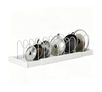 SHYICHENG 57CM Expandable Pots and Pans Organiser, 10 Adjustable Dividers Pot and Pan Lid Storage Rack, Kitchen Cupboard Organiser for Cabinet Countertop, Pan Lid Holder,White
