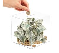 SHYICHENG Clear Acrylic Money Box - Unopenable 12x12x12cm Savings Jar, Must Break to Open Piggy Bank for Cash & Coin, Financial Gift Idea