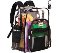 SHYLERO Clear Backpack Heavy Duty has TSA Lock, 2-WAY Zipper. PVC Transparent Backpack Is Extra Large - H18''xW14''xD8, Transparent Black Rhino, XL, Backpacks