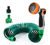 Shyllin Flexible Garden Hose, Water Hose, Hose Reel, 7.5 m Spiral Hose, Complete Set with 9 Function Garden Shower and Hose Connector, for Car Washing, Pet Shower, Garden Watering