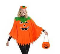 Shyllin Halloween Pumpkin Costume Women, Halloween Women's Pumpkin Cape Orange Poncho with Headband, Pumpkin Candy Bag, Pumpkin Cloak, Pumpkin Costume Set for Halloween Carnival Cosplay