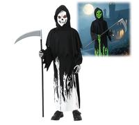 Shyllin Skeleton Costume Children, Halloween Costume Children, Halloween Grim Reaper Costume with a Scythe and Skull Gloves, for Cosplay, Carnival, Fancy Dress for Boys and Girls