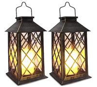 SHYMERY Solar Lantern,Outdoor Garden Hanging Lanterns,2 Pack 14 Inch Lasts 3X Longer 10 lumens Waterproof LED Flickering Flameless Candle Mission Lights for Table,Outdoor,Party Decorative
