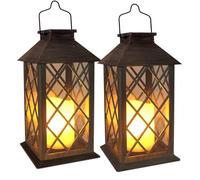SHYMERY Solar Lanterns, Hanging Outdoor Lantern with Lasts 2X Longer LED Flickering Flameless Candles, Waterproof Outdoor Garden Lanterns Decorative for Patio, Porch,Deck, Yard, Table Decor 2 Pack