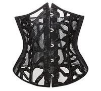 SHYMMUO Black Underbust Corset Waist Cincher Mesh Lace Up Boned Corset Top, Black, Large