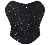 SHYMMUO Women Black Corset Tops Satin Summer Going Out Strapless Bustier Crop Top for Party,Gothic,Halloween Costumes, Black Sequin, Medium