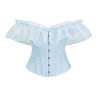 SHYMMUO Women Light Blue Off Shoulder Corset Top - Romantic Ruffle Bustier, Lace Up Waist Trainer for Cottagecore, Princesscore, Cosplay Costumes XS, Light Blue, X-Small