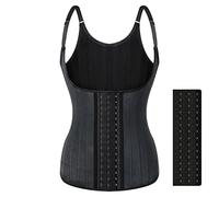 SHYMMUO Women's Black Underbust Corset Shapewear Steel Boned Latex Corset Waist Trainer With Straps, Black, X-Small
