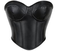 SHYMMUO Women's Corset Tops Sexy Bustier Crop Top Summer Going Out Strapless Waist Belt Bra, Black Leather, Small