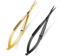 Shynai 2 Pieces 4. 7 Inch Eyebrow Scissors Curved Tip Embroidery Scissors Spring Action Stainless Steel Cutting Eyebrow Trimming Craft(Black，gold)