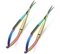 Shynai 2 Pieces 4. 7 Inch Eyebrow Scissors Curved Tip Embroidery Scissors Spring Action Stainless Steel Cutting Eyebrow Trimming Craft(Multi-color)
