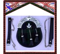 SHYNE KILTS U.K Full Dress Kilt Sporran Black Watch Masonic Crest with 3 Tassels & Chain