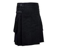 SHYNE KILTS U.K Men Black Leather Straps Fashion Sport Utility Kilt Deluxe Kilt Adjustable Sizes (50")