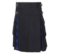 SHYNE KILTS U.K Men's Hybrid Leather Straps, Cotton & Tartan Utility Kilt - Blue Tartan (32")