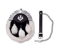 SHYNE KILTS U.K SCOTTISH FULL DRESS SPORRAN WHITE CHROME CELTIC CANTLE WITH THISTLE