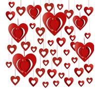 SHYOSUCCE Valentine's Day Decoration Kit,46pcs 3D Red Hearts Hanging Banners for Wedding, Engagement, Anniversary and Birthday Parties