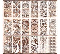 SHYSBV 18Pcs Texure Stencils for Crafts Reusable, Mixed Media Stencils for Painting, Wood Grains Flower Templates Spider Web Layering Spray Paint Kit on Wall Canvas Cake Card DIY Art (7.8×4'')