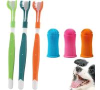 SHYSBV Dog Toothbrush Set of 6: Triple Head & Long Handle for Deep Cleaning Silicone Toothbrushes for Dogs/Cats - Ideal Small, Medium & Large