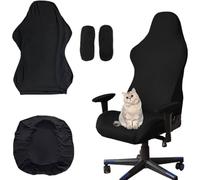 SHYSBV Office Chair Cover Set,4Pieces Gaming Chair Covers Set,Black Stretch Swivel Gaming Chair Cover with Removable Armrest and Chair Back Covers,Suitable for Game Computer Office Chairs