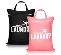 SHYSBV Travel Laundry Bag with Handle, 2 Pcs Waterproof Laundry Bags with Zips, Foldable Dirty Laundry Travel Bag, Wet Bags for Swimming, Fitness, Yoga (Black+Pink)