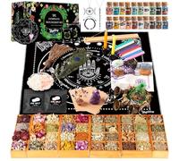 SHYSHINY Witchcraft Supplies Kit, 145Pack Wiccan Supplies and Tools Witchy Gifts for Beginners, Dried Herbs, Crystals, Candles, Green Witch Altar Starter Spell