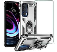 SHYXGLON Case for Motorola Edge 20 Pro with Screen Protector Armor Silicone Shockproof Heavy Duty Anti Scratch Military Grade Ring Holder Kickstand Cover for Motorola Moto Edge 20 Pro (Silver)