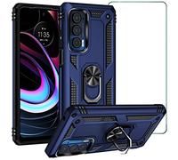 SHYXGLON Case for Motorola Edge 20 Pro with Screen Protector Armor Silicone Shockproof Heavy Duty Anti Scratch Military Grade Ring Holder Kickstand Cover for Motorola Moto Edge 20 Pro (Blue)
