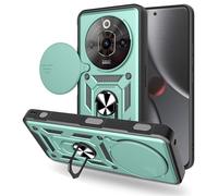 SHYXGLON Case for ZTE Nubia Focus 5G with Slide Camera Cover, Camera Protector Magnetic Hybrid Rugged Ring Kickstand Cover Military Armor Shockproof Case for ZTE Blade A75 5G (Green)