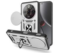 SHYXGLON Case for ZTE Nubia Focus 5G with Slide Camera Cover, Camera Protector Magnetic Hybrid Rugged Ring Kickstand Cover Military Armor Shockproof Case for ZTE Blade A75 5G (Silver)