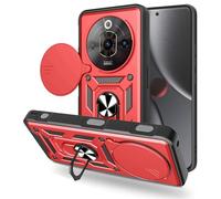 SHYXGLON Case for ZTE Nubia Focus 5G with Slide Camera Cover, Camera Protector Magnetic Hybrid Rugged Ring Kickstand Cover Military Armor Shockproof Case for ZTE Blade A75 5G (Red)