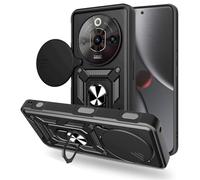 SHYXGLON Case for ZTE Nubia Focus 5G with Slide Camera Cover, Camera Protector Magnetic Hybrid Rugged Ring Kickstand Cover Military Armor Shockproof Case for ZTE Blade A75 5G (Black)