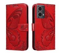 SHYXGLON Wallet Case for Motorola Moto G85 5G, Premium Leather Wallet Folio Case [Wrist Strap] [Card Slots] [Magnetic Closure] Kickstand Flip Case for Motorola Moto G85 (Red^)