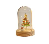 SHYYOULQE Enchanting Small Christmas Tree with Pre Lit Warm Glow and Festive Winter Village Under Glass Dome for Desktop Decor Magical Illuminated Christmas Tree in Glass Dome Displaying Santa Snow