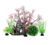 SHYYOULQE Fishtanks Scene Decoration with 7Pieces Artificial Fishtanks Plant and Cave Rock Aquariums Landscaping Corals Grass Aquariums Decorations