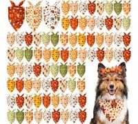 Shyyween 100 Pcs Fall Dog Bandanas Bulk for Autumn Pet Soft Bibs Adjustable Squirrel Fox Hedgehog Kerchief Bandana for Small Medium Large Grooming Accessories (Fall Animals, 25.6 x 17.7 x 17.7 Inch)