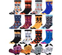 Shyyween 12 Pairs Funny Basketball Socks for Men Novelty Cotton Crew Socks Gift for Basketball Players Fans Coaches Team Favors Xmas Stocking Stuffers