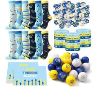 Shyyween 120 Pcs Down Syndrome Accessories Set World Down Syndrome Day Socks Ribbon Bracelets Pin Yellow Stress Relief Ball Card Blue and Yellow Decor for School Publicity Charity Events Gift Supplies