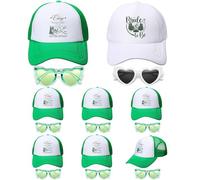 Shyyween 16 Pack Bachelorette Party Favors Bridal Shower Hats and Heart Sunglasses Gifts for Bachelorette Bridesmaid(Green,Camp Bachelorette)