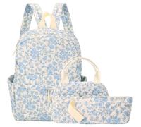 Shyyween 3 Pcs Backpack Bags Set with Cotton Quilted School Lunch Box Pencil Bag Daypack Bookbags for Girl Women Travel(Blue Floral)