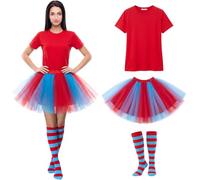 Shyyween 3 Pcs Halloween Women Tutu Candy Costume for Adult Tulle Tutu Skirt Tube Socks Shirt for Team 80's Cosplay Party M-L