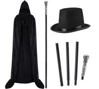 Shyyween 3 Pcs Plague Doctor Costume Hooded Halloween Cloak Black Top Hat Wizard Staff Set Unisex Hooded Christmas Cloak Costumes Party Cape Cane Top Hats for Woman Men Costumes Halloween Party