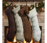 Shyyween 4 Pack Cable Knit Christmas Stockings 18 Inch Farmhouse Large Rustic Neutral Knitted Stockings Ornaments Hanging Xmas Decorations for Family Holiday Party Decor (Classic Style)