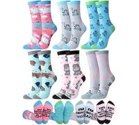 Shyyween 6 Pairs Hippo Socks Women Men, Funny Animal Cotton Crew | Funny Hippo Pattern Design, Sole Quote Life Is Tough, Cotton Blend, Casual Daily Wear, Animal Lover Birthday Christmas Gift