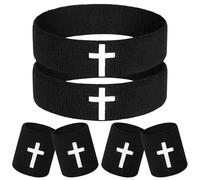 Shyyween 6 Pcs Christian Cross Sweatband Set Religious Sports Headband & Wristband Set Wicking Athletic Wristband Sport Accessories Supplies for Men Women Basketball Baseball Soccer Gym Running