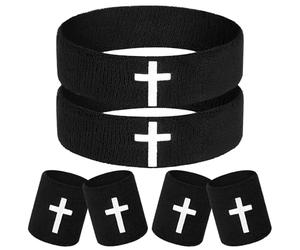 Shyyween 6 Pcs Christian Cross Sweatband Set Religious Sports Headband & Wristband Set Wicking Athletic Wristband Sport Accessories Supplies for Men Women Basketball Baseball Soccer Gym Running