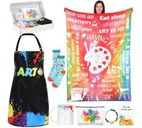 Shyyween 8 Pcs Christmas Artist Gift Set Include 50" x 60" Blanket Apron Bracelet Makeup Bag Ceramic Mug Socks Greeting Card and Box Christmas Birthday Gift for Art Lovers Teachers Painters Artists