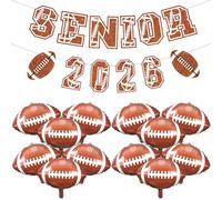 Shyyween Football Senior Night 2026 Banner, Senior 2026 Graduation Party Banners Night Decor with 12 Football Balloons 18 Inch Aluminum Foil Balloon for Sports Party Favors