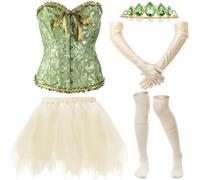 Shyyween Halloween Adult Princess Costume Set Include Corset Tiara Puffy Mini Skirt Long Satin Gloves Knee High Socks, Green, Medium